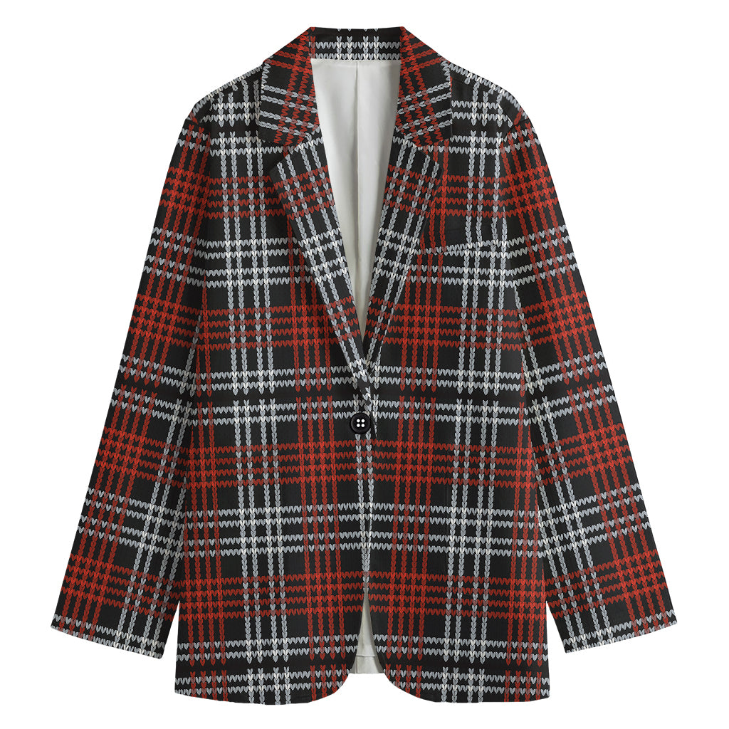 Tartan Knitted Pattern Print Women's Cotton Blazer