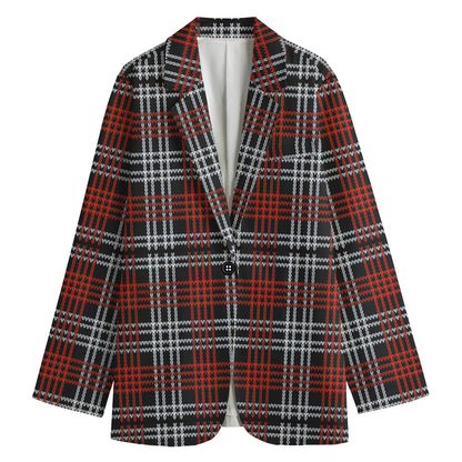 Tartan Knitted Pattern Print Women's Cotton Blazer