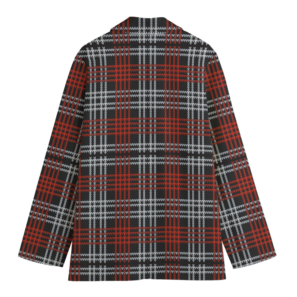 Tartan Knitted Pattern Print Women's Cotton Blazer