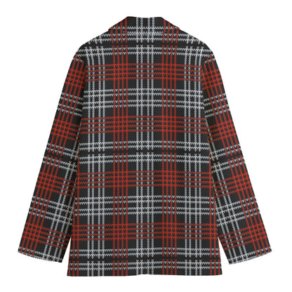 Tartan Knitted Pattern Print Women's Cotton Blazer
