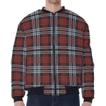 Tartan Knitted Pattern Print Zip Sleeve Bomber Jacket