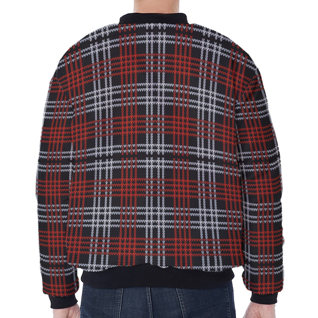 Tartan Knitted Pattern Print Zip Sleeve Bomber Jacket