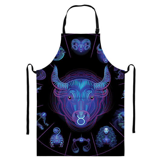 Taurus And Astrological Signs Print Bib Apron With Pocket
