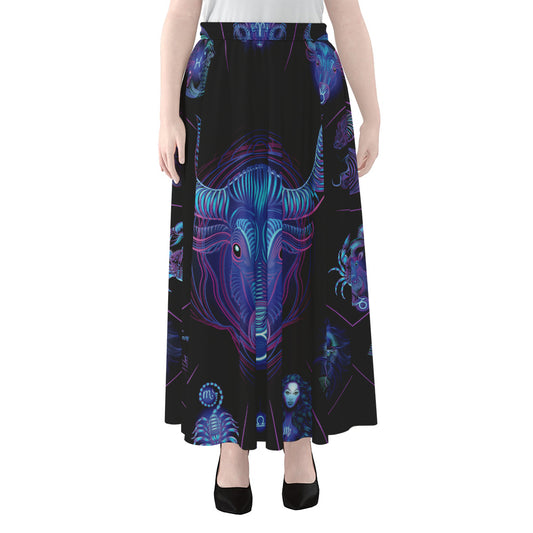 Taurus And Astrological Signs Print Chiffon Maxi Skirt