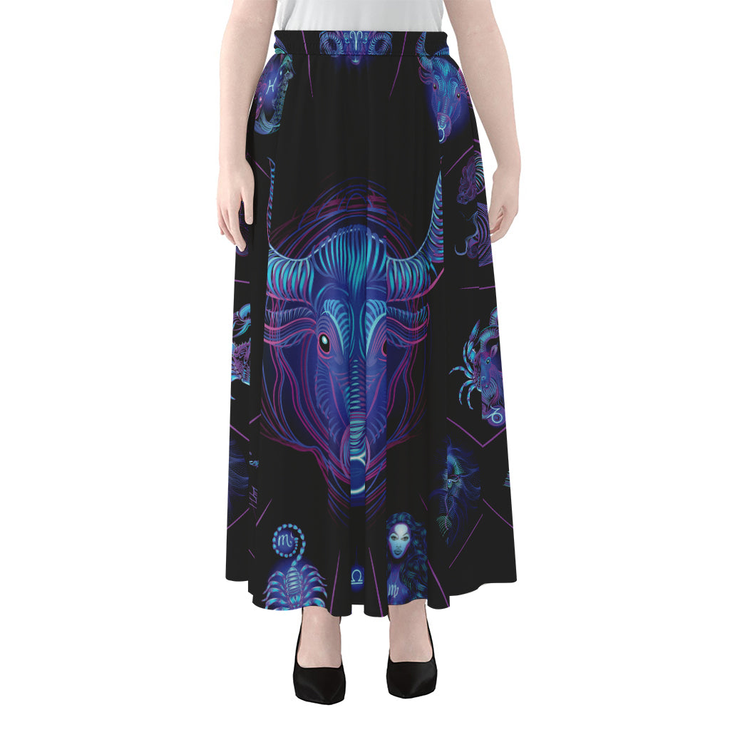 Taurus And Astrological Signs Print Chiffon Maxi Skirt