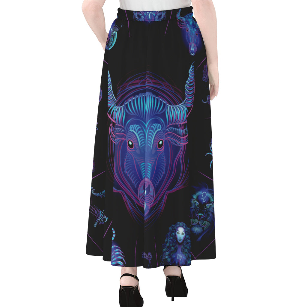 Taurus And Astrological Signs Print Chiffon Maxi Skirt