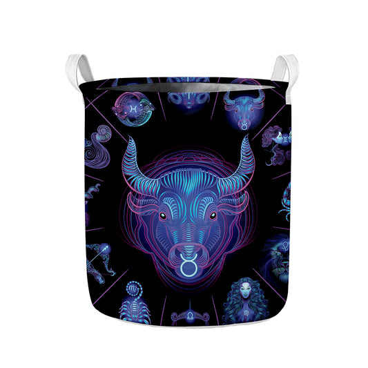 Taurus And Astrological Signs Print Collapsible Laundry Basket