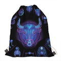 Taurus And Astrological Signs Print Drawstring Bag