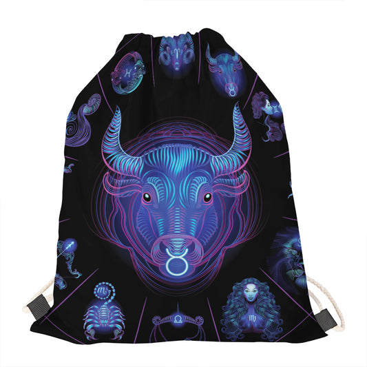 Taurus And Astrological Signs Print Drawstring Bag