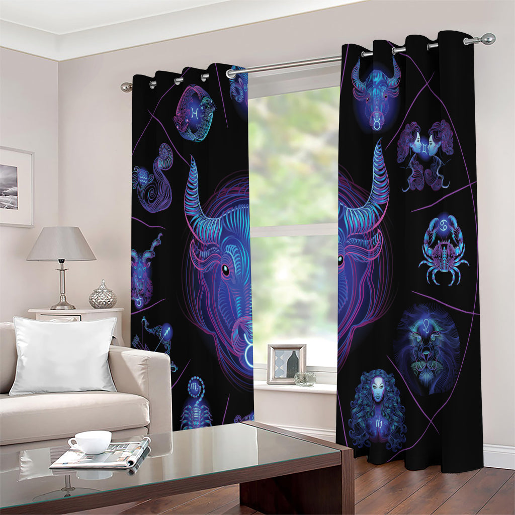 Taurus And Astrological Signs Print Extra Wide Grommet Curtains