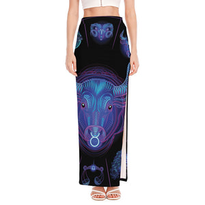 Taurus And Astrological Signs Print High Slit Maxi Skirt