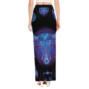 Taurus And Astrological Signs Print High Slit Maxi Skirt