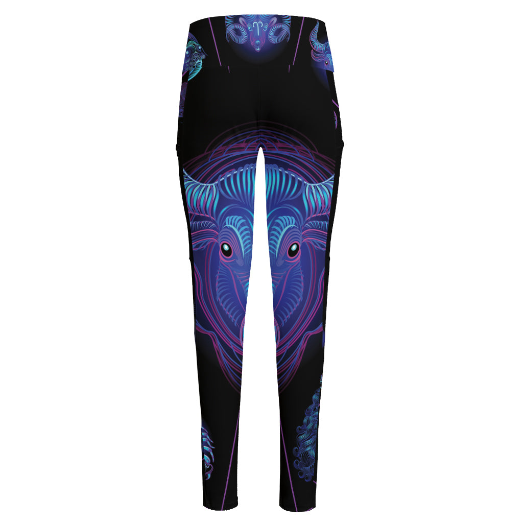 Taurus And Astrological Signs Print High-Waisted Pocket Leggings