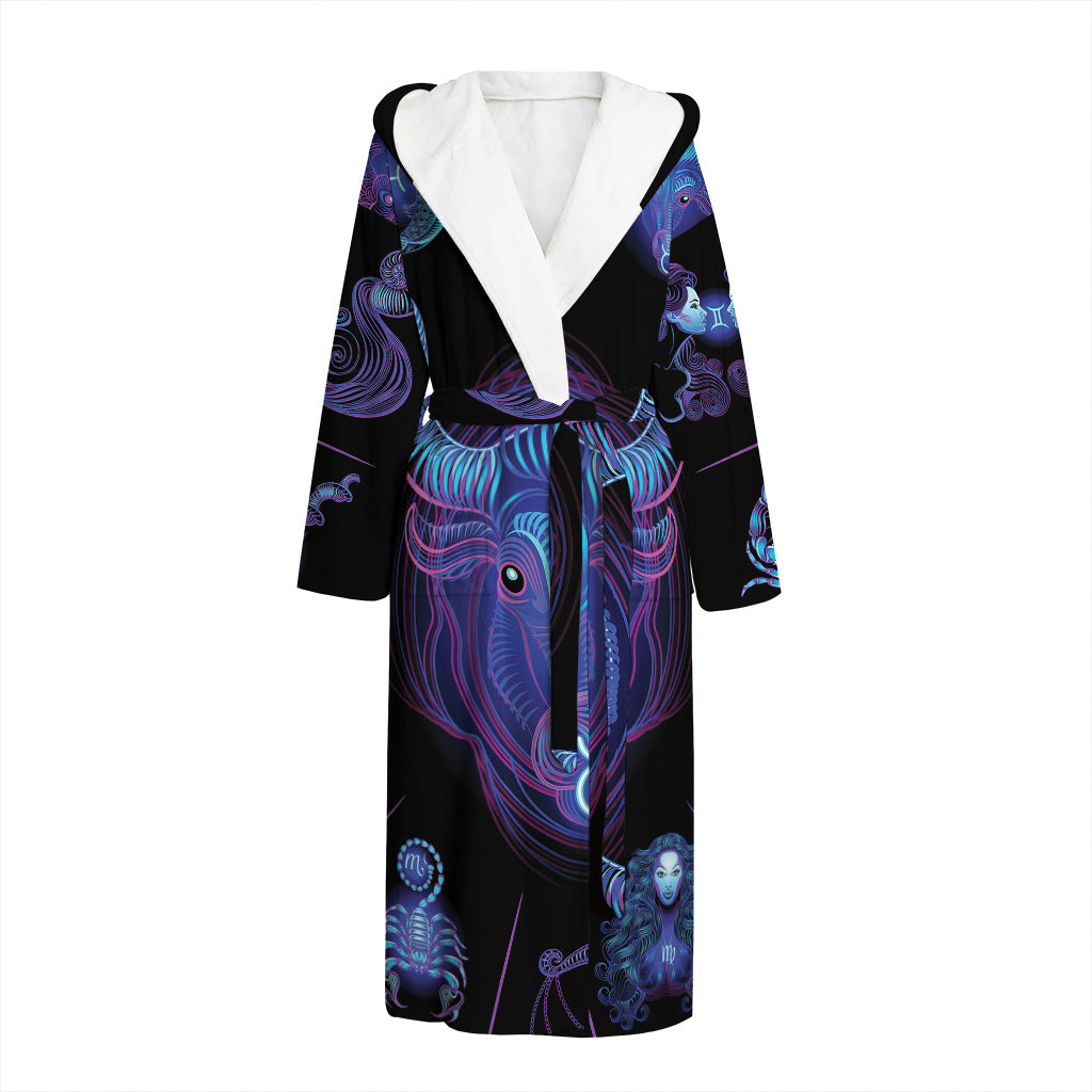 Taurus And Astrological Signs Print Hooded Bathrobe