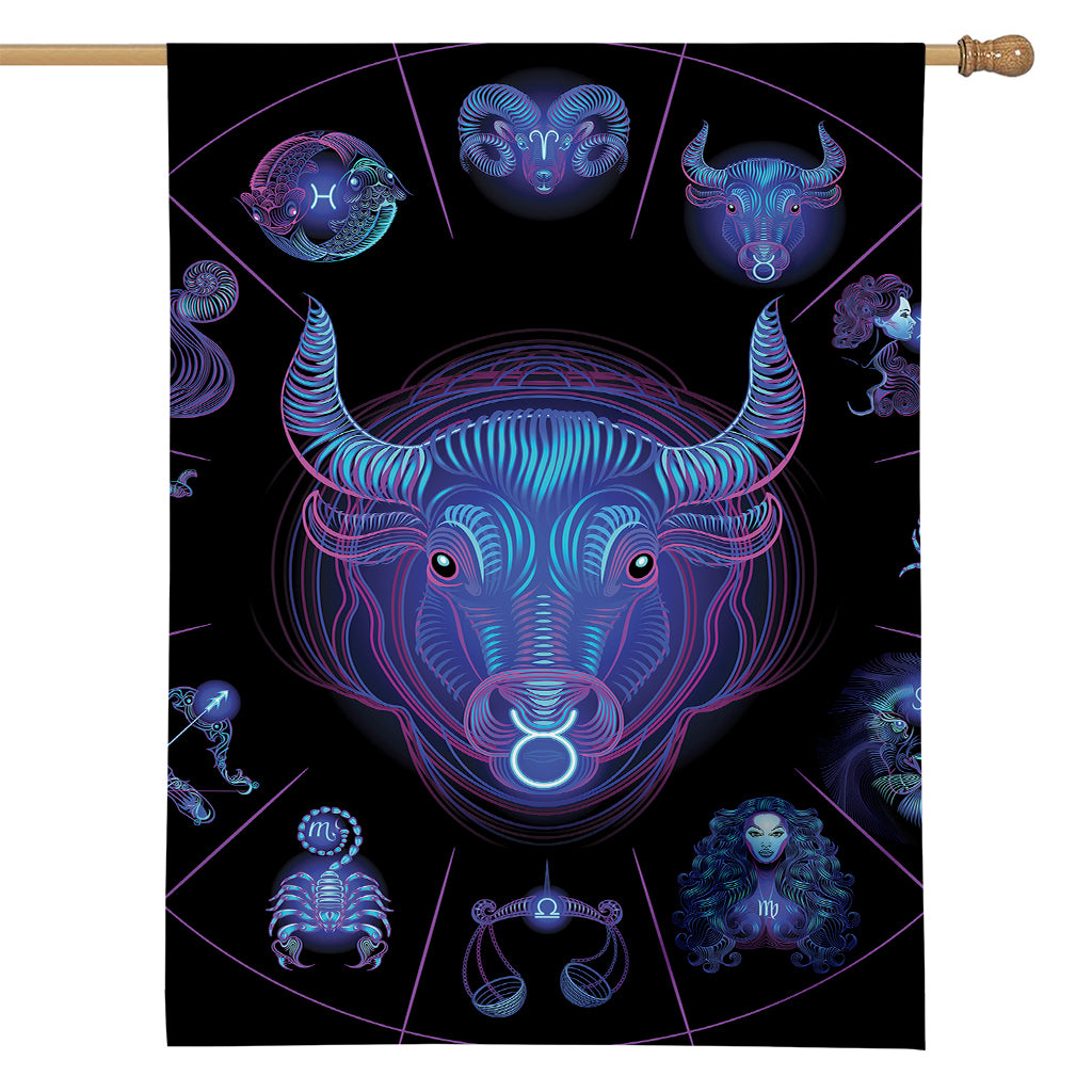 Taurus And Astrological Signs Print House Flag