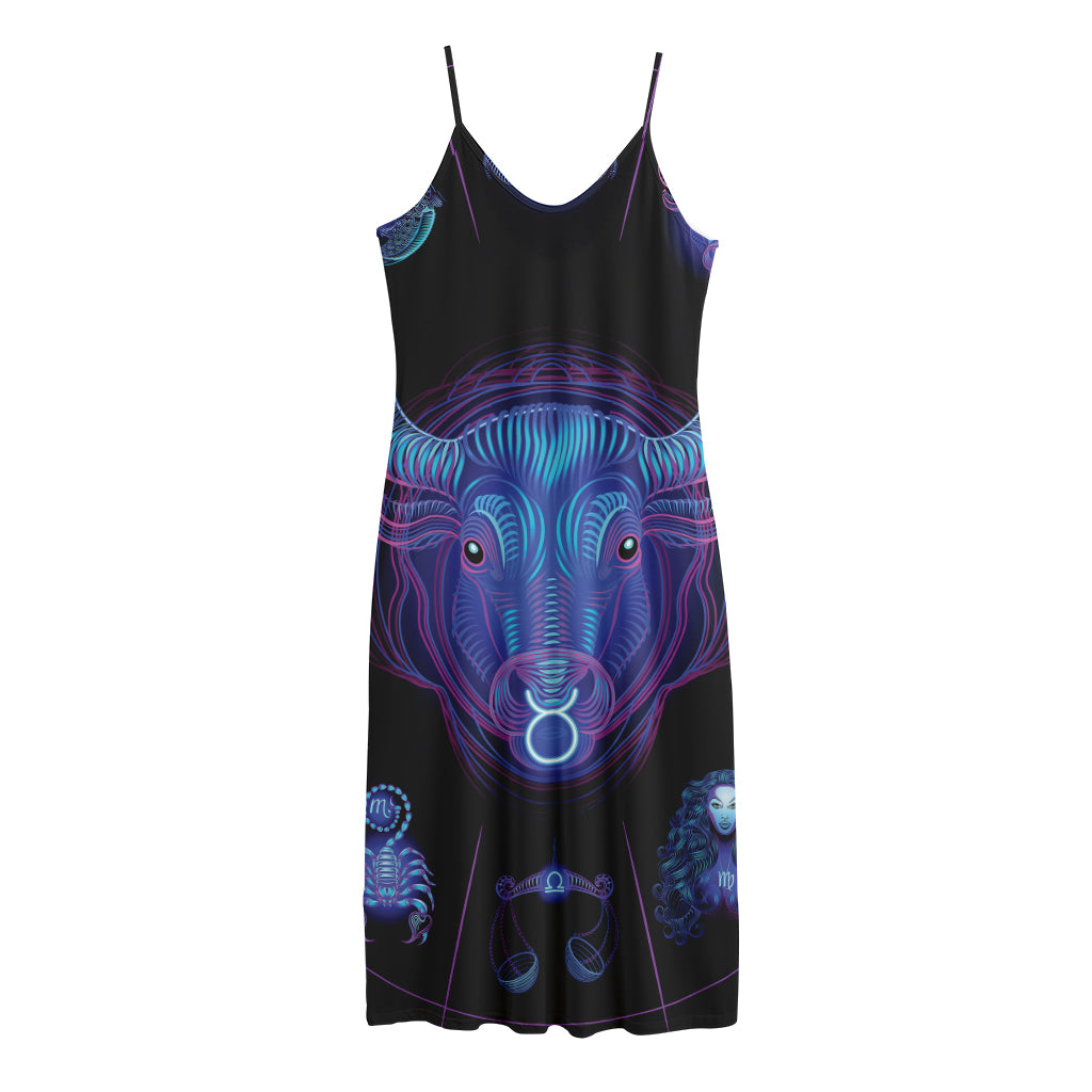 Taurus And Astrological Signs Print Jersey Midi Cami Dress