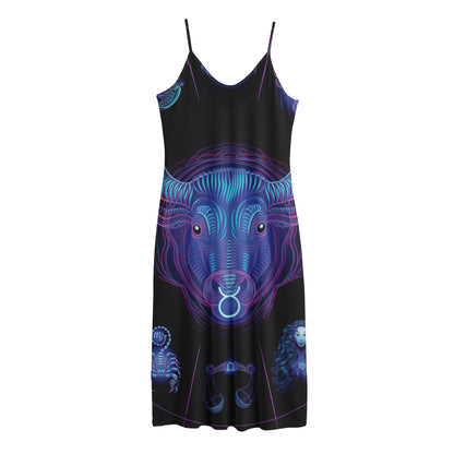 Taurus And Astrological Signs Print Jersey Midi Cami Dress
