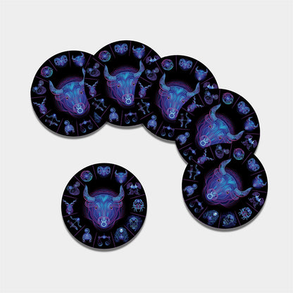 Taurus And Astrological Signs Print Leather Coaster Set
