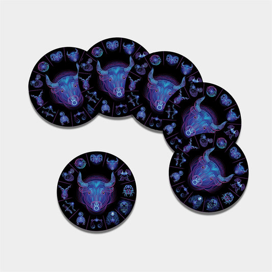 Taurus And Astrological Signs Print Leather Coaster Set