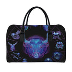 Taurus And Astrological Signs Print Leather Duffle Bag