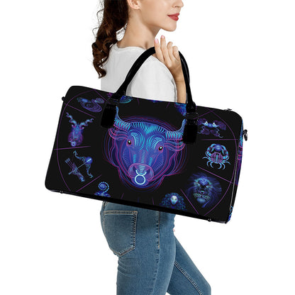 Taurus And Astrological Signs Print Leather Duffle Bag
