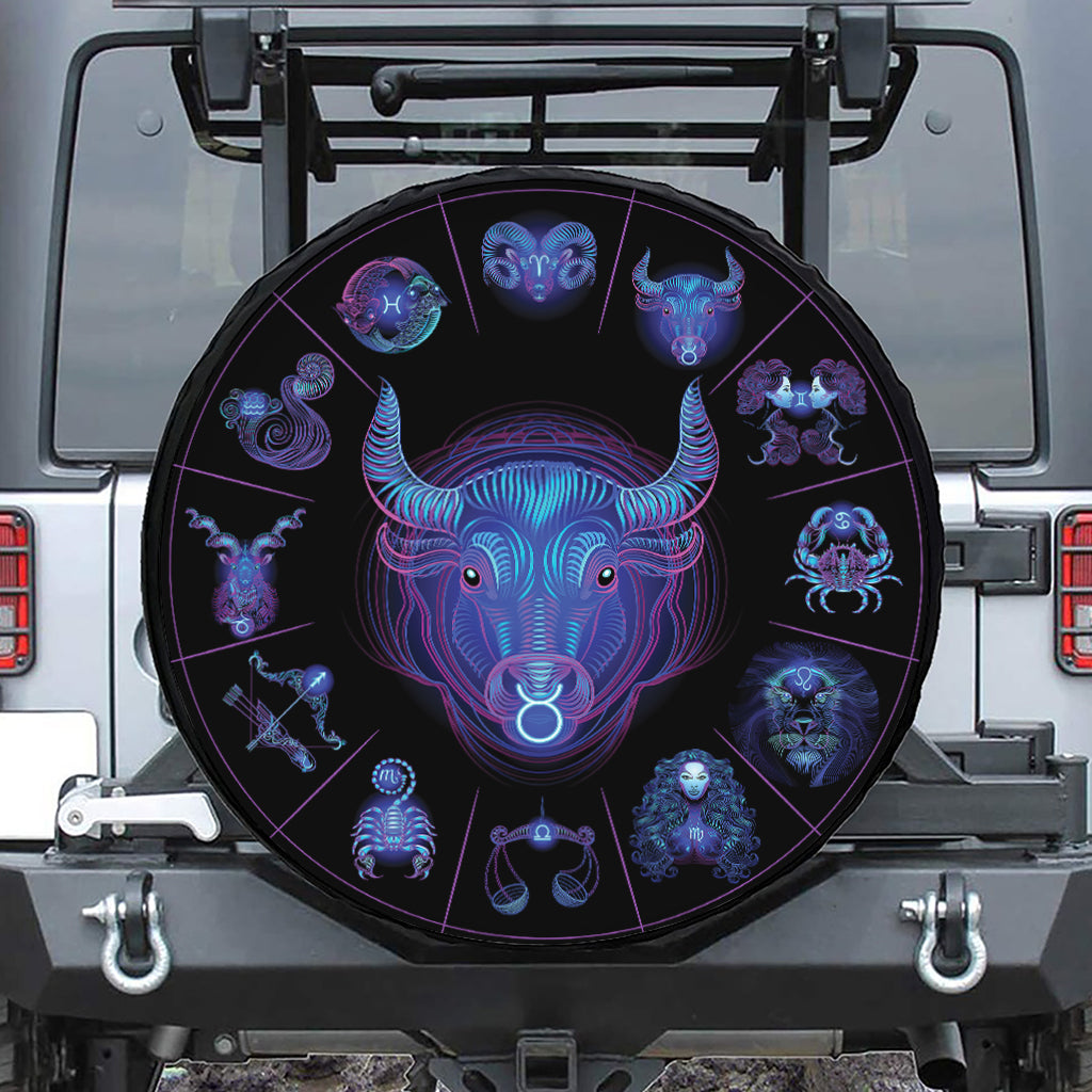 Taurus And Astrological Signs Print Leather Spare Tire Cover