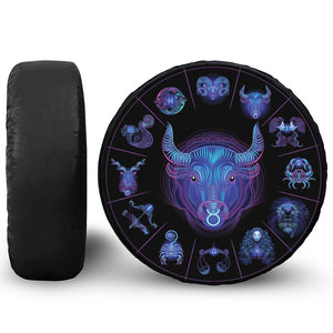 Taurus And Astrological Signs Print Leather Spare Tire Cover