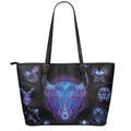 Taurus And Astrological Signs Print Leather Tote Bag With Zipper