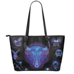 Taurus And Astrological Signs Print Leather Tote Bag