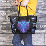 Taurus And Astrological Signs Print Leather Tote Bag