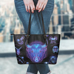 Taurus And Astrological Signs Print Leather Tote Bag