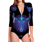 Taurus And Astrological Signs Print Long Sleeve Swimsuit