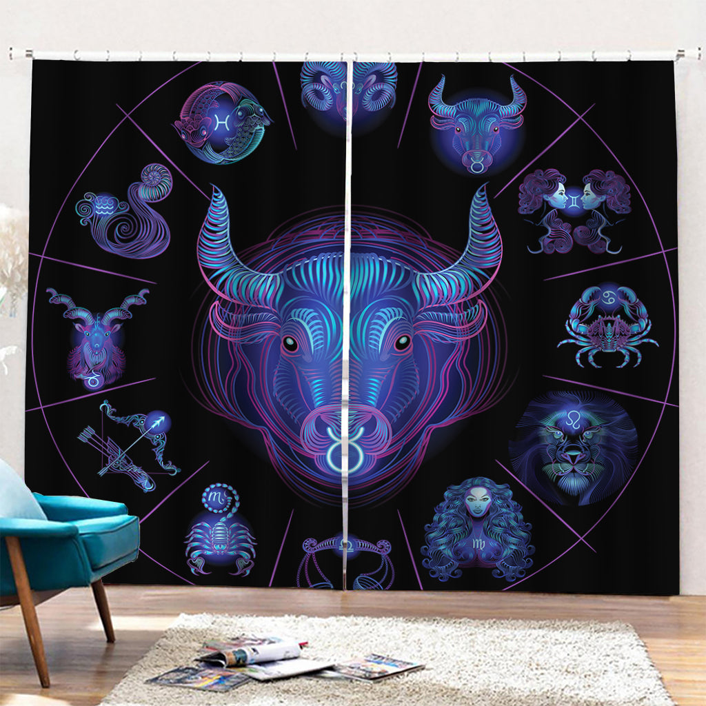 Taurus And Astrological Signs Print Pencil Pleat Curtains