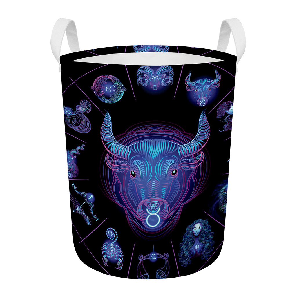Taurus And Astrological Signs Print Round Laundry Basket