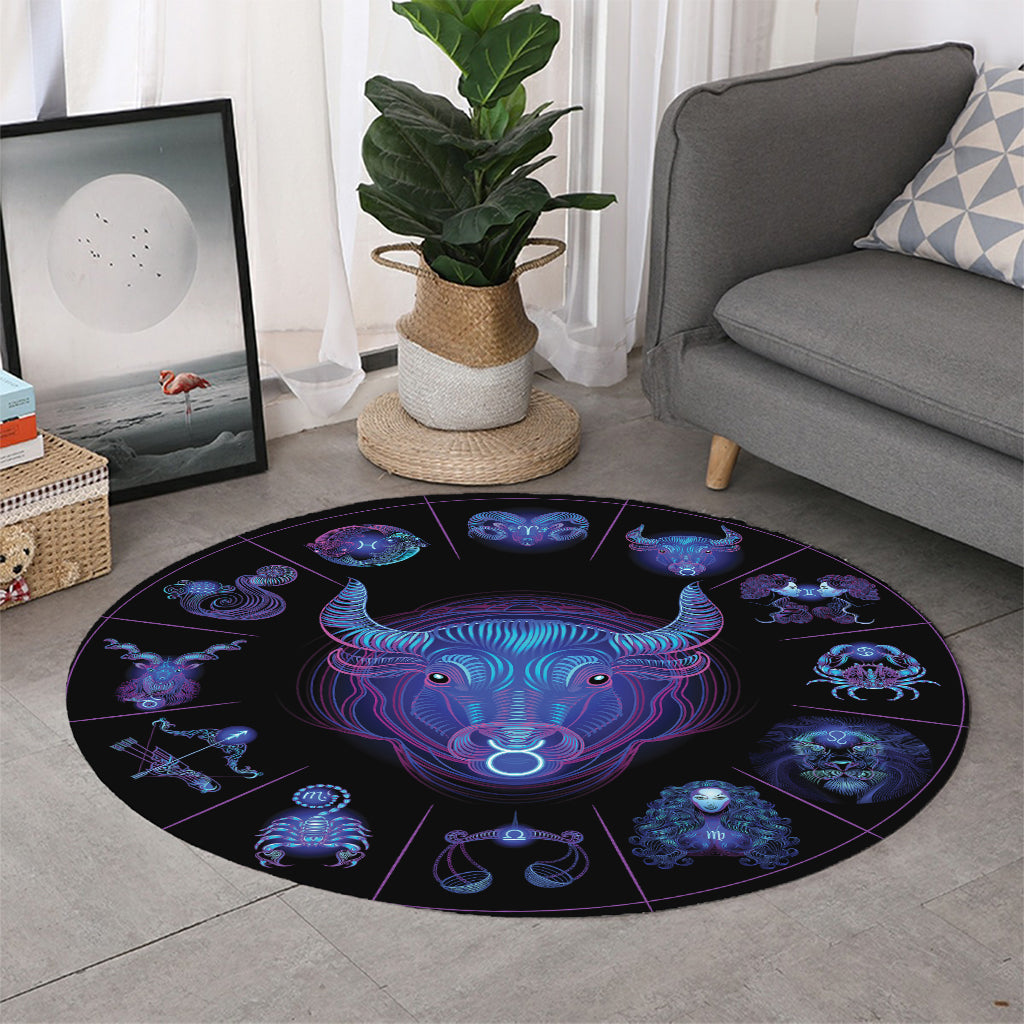 Taurus And Astrological Signs Print Round Rug