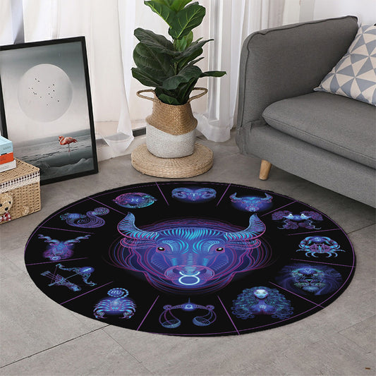 Taurus And Astrological Signs Print Round Rug