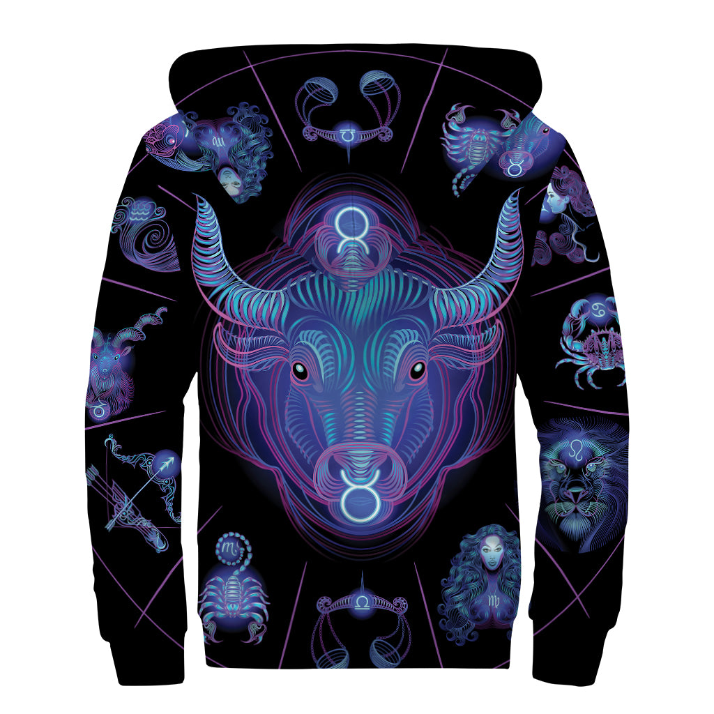Taurus And Astrological Signs Print Sherpa Lined Zip Up Hoodie