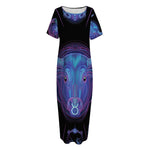 Taurus And Astrological Signs Print Short Sleeve Long Nightdress