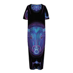 Taurus And Astrological Signs Print Short Sleeve Long Nightdress