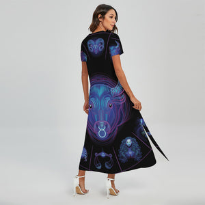 Taurus And Astrological Signs Print Short Sleeve Maxi Dress