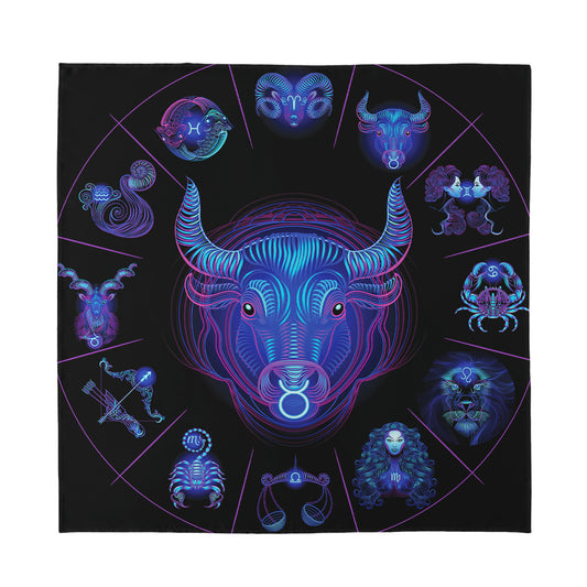 Taurus And Astrological Signs Print Silk Bandana