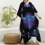 Taurus And Astrological Signs Print Silk V-Neck Kaftan Dress