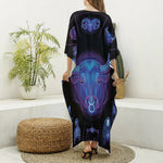 Taurus And Astrological Signs Print Silk V-Neck Kaftan Dress