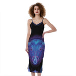 Taurus And Astrological Signs Print Slim Fit Midi Cami Dress