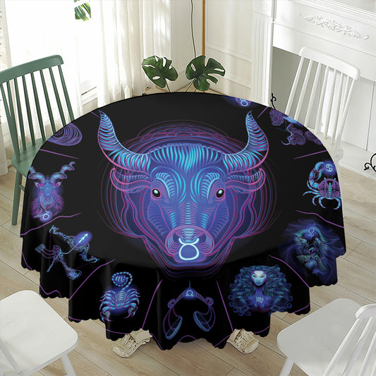 Taurus And Astrological Signs Print Waterproof Round Tablecloth