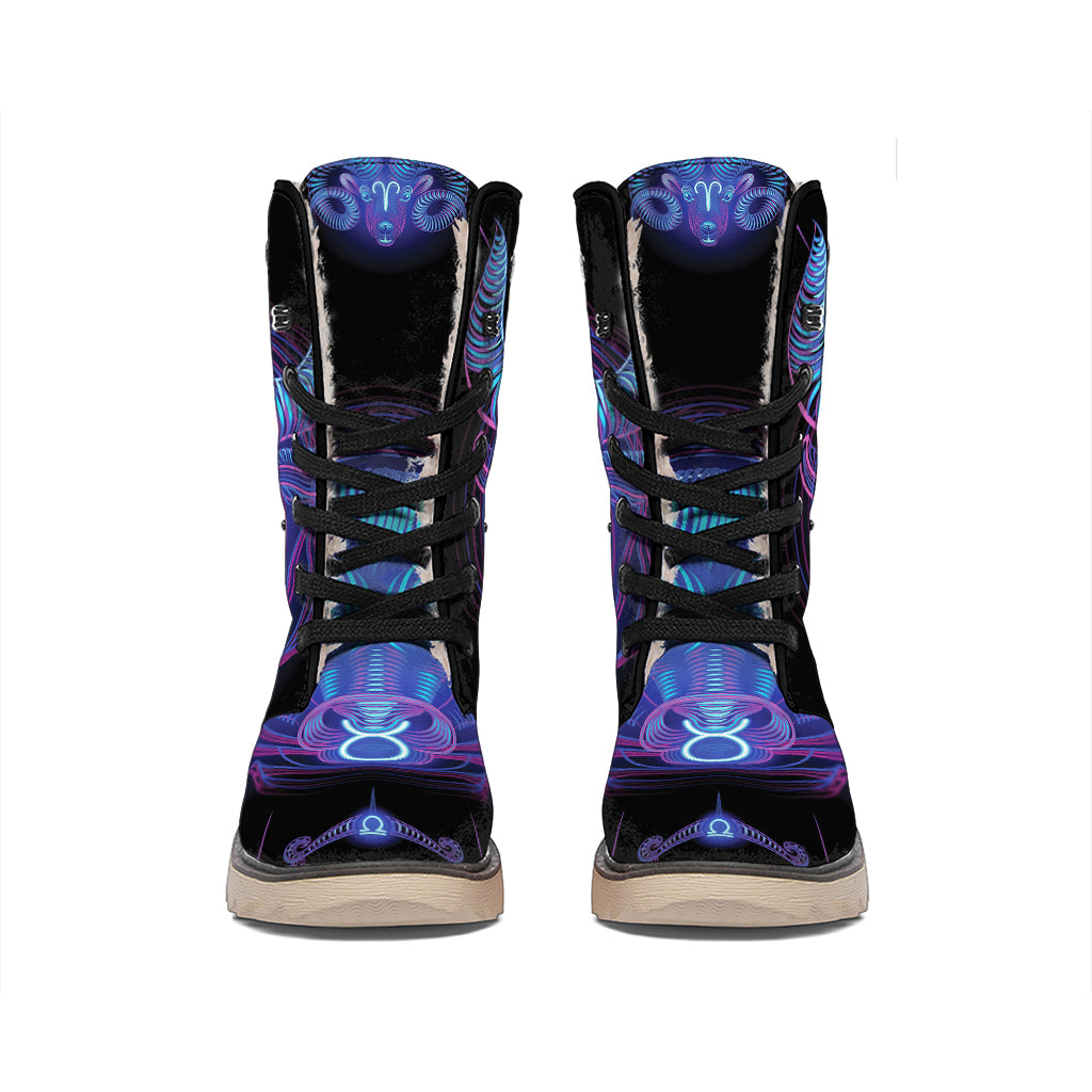 Taurus And Astrological Signs Print Winter Boots