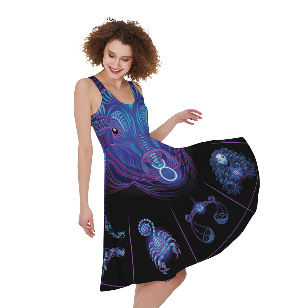 Taurus And Astrological Signs Print Women's Sleeveless Dress