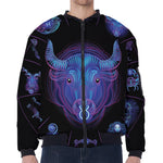 Taurus And Astrological Signs Print Zip Sleeve Bomber Jacket