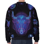 Taurus And Astrological Signs Print Zip Sleeve Bomber Jacket