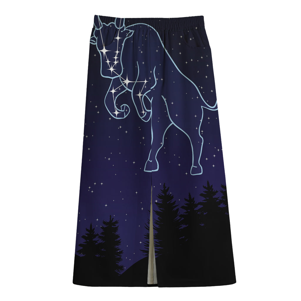 Taurus Constellation Print Cotton Front Slit Maxi Skirt